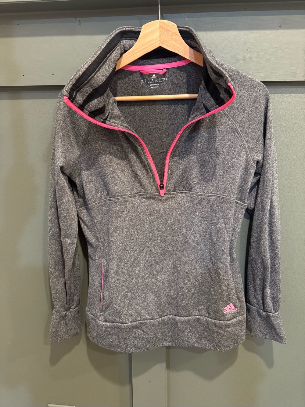 adidas Gray Quarter-Zip Hoodie with Pink Accents